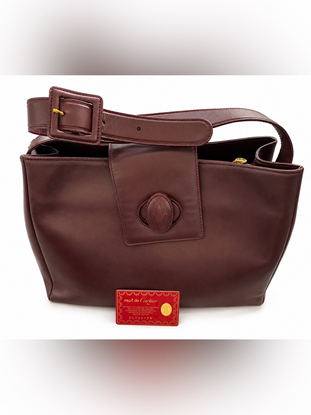 Vintage Must De Cartier Burgundy Leather Crossbody Authentic